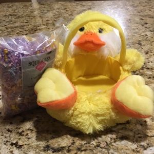 Duck plush Basket with Easter Squiggles Grass NEW 12x9 Uni-Sex Chick Basket CUTE